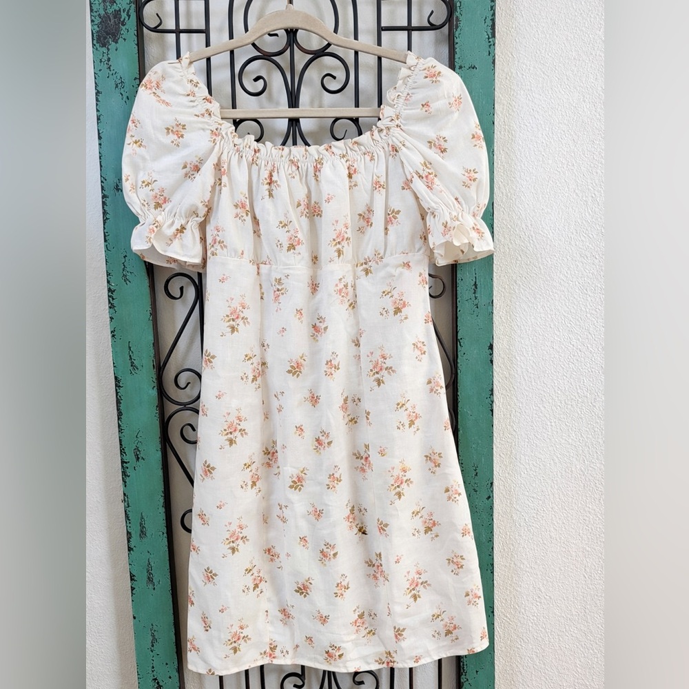 Reformation White Linen Puff Sleeve Mini Dress Cottagecore Milkmaid M - Picture 5 of 7